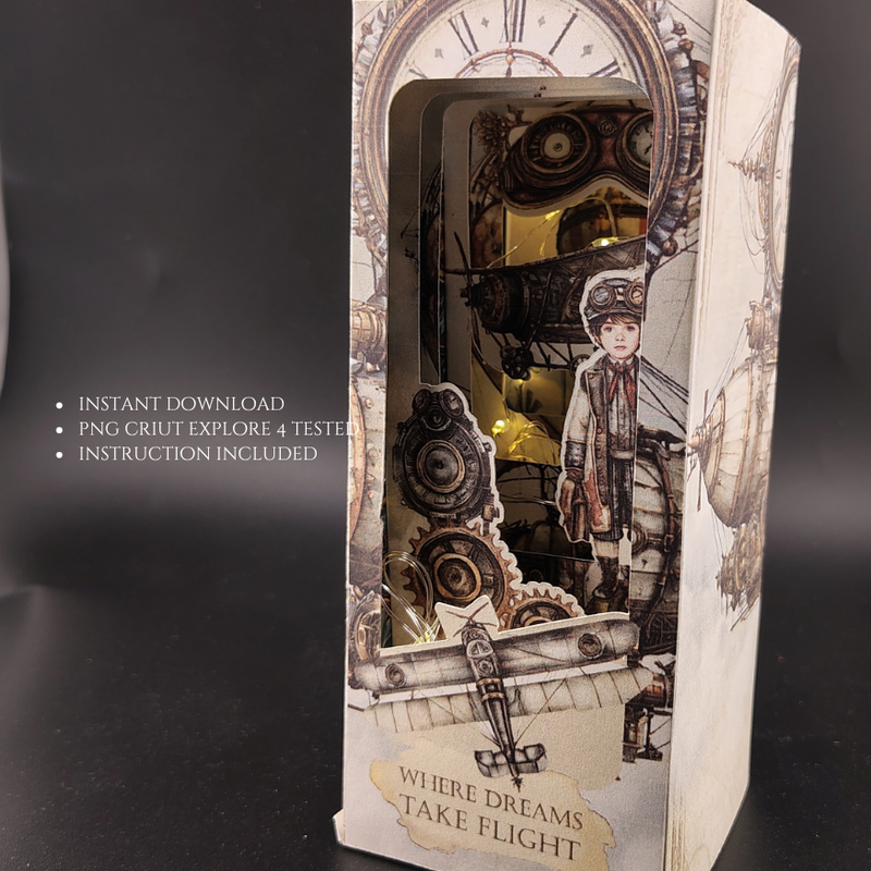 Steampunk Aircraft Book Nook Kit, Printable Cricut Shadowbox (Digital Product)