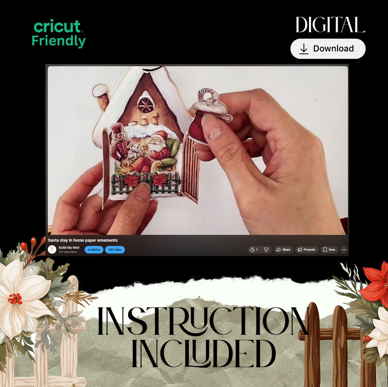 Santa Stay-at-Home Paper Ornament Kit — DIY Christmas Pocket & Ephemera Craft with Card Designs + Video Tutorial (Digital Download)