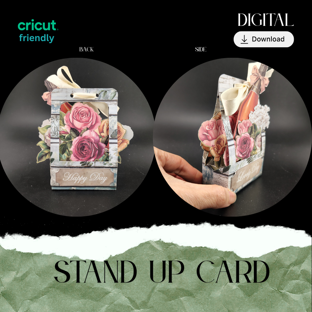 Floral champagne Pop-Up Card — Day Wine Stand-Up Gift Card with envelope (Printable Paper Craft, Digital Download)