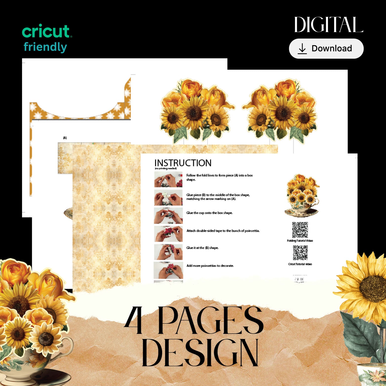 Sunflower Teacup Pop-Up Card – Printable Gift, DIY Decoration (Digital Download)
