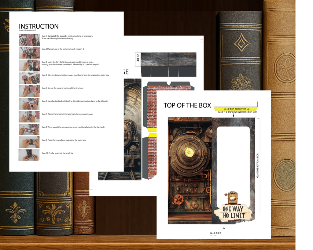 Vintage Steam Train Book Nook Kit: Paper Diorama Template (PDF & PNG for Cricut)