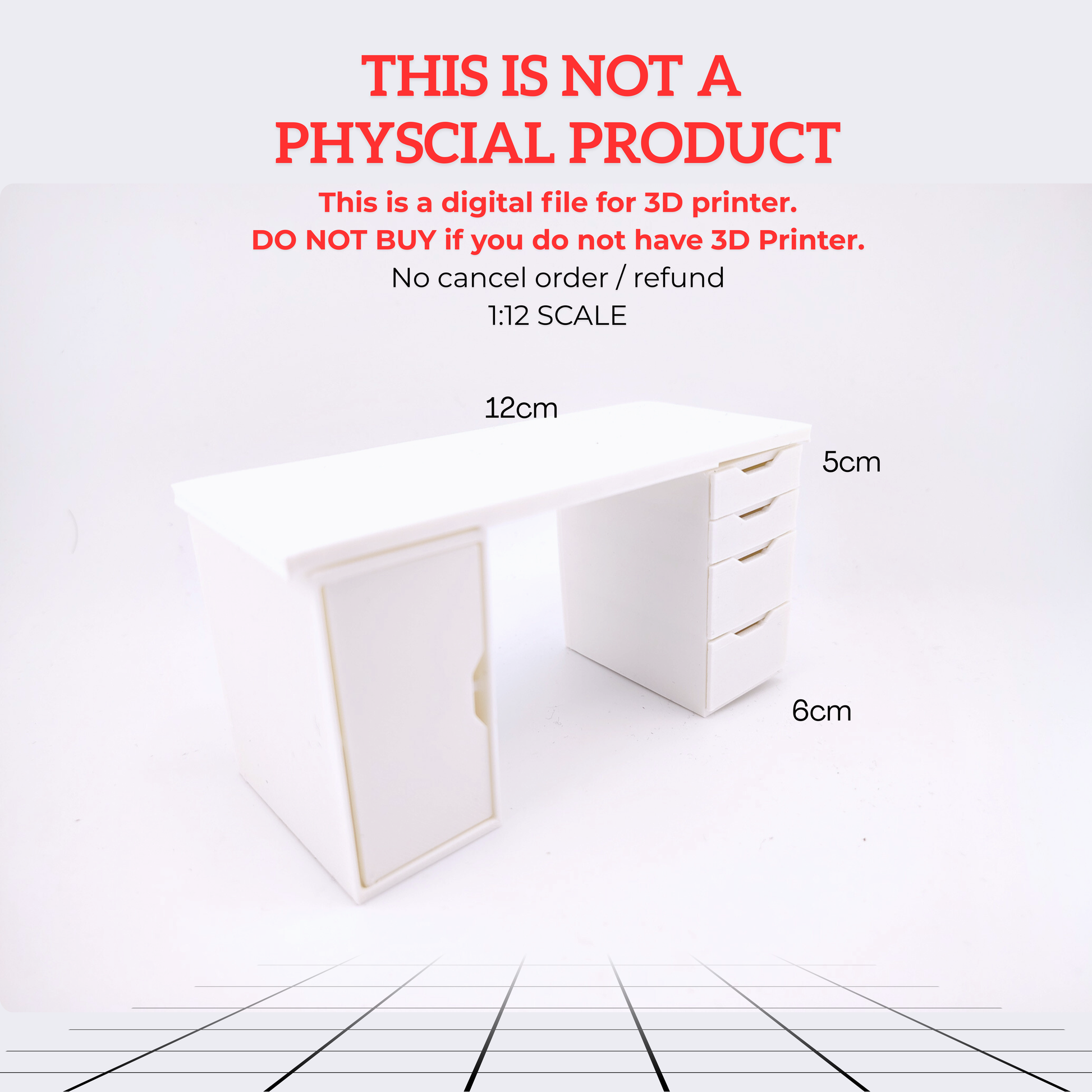 1:12 Office desk, crafter drawer STL file for dollhouse print, office, craft room, study room, diorama