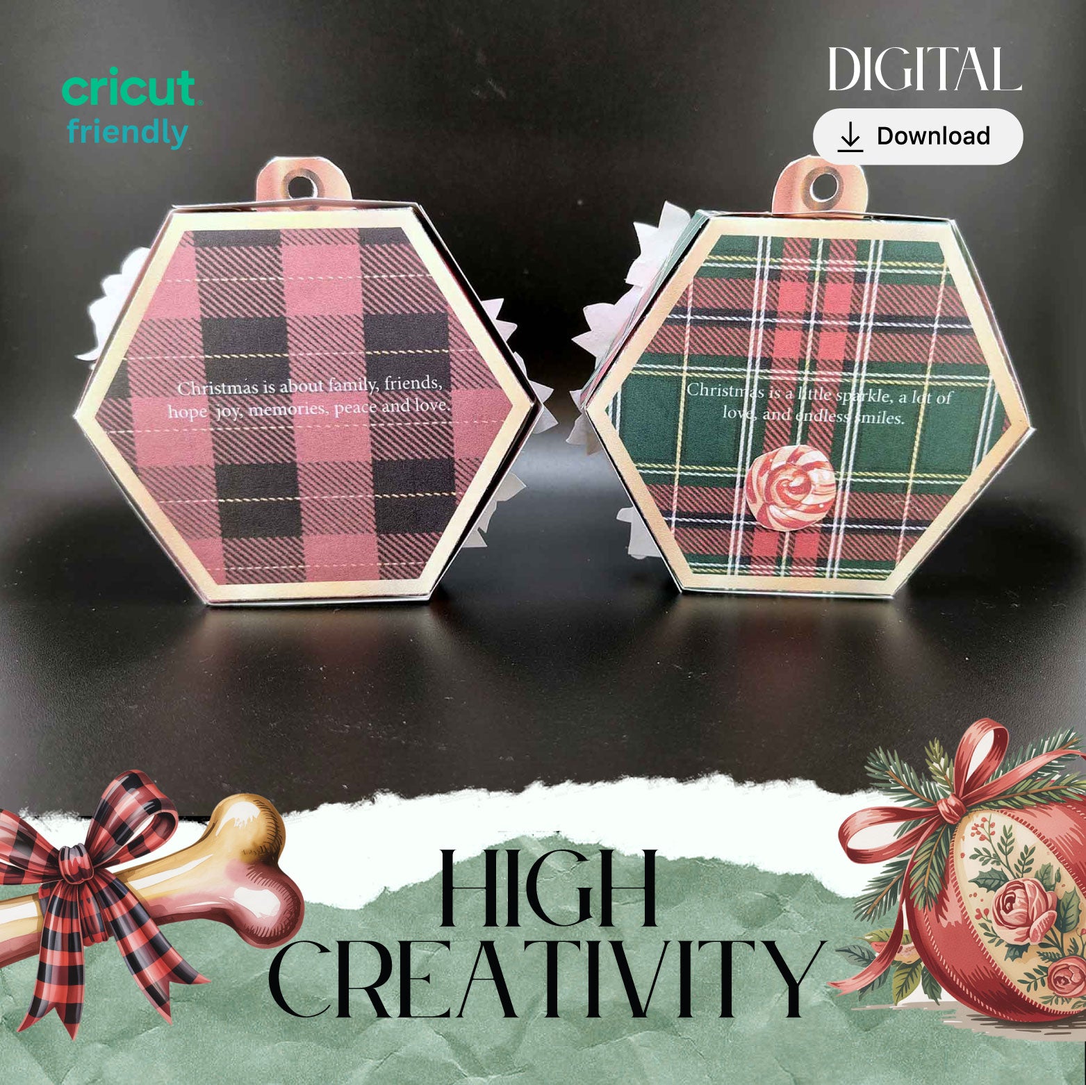 Christmas PET - dog and cat Ornament hexagon Box for DIY personalize ornament hang on the tree (Digital Download)