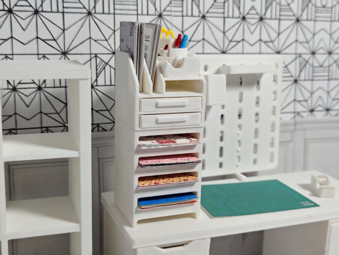 1:12 Scale Miniature White Paper Organizer with 77 pieces colorful card stock paper (Physical Product)