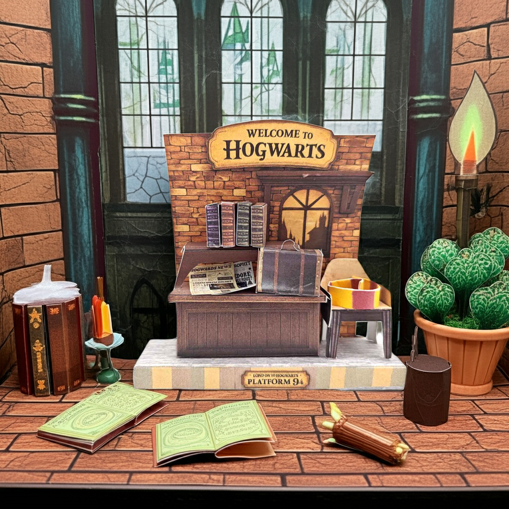 Hogwarts room DIY miniature stand ,wizard magic books, newspaper, chair, class table,  classroom scenery