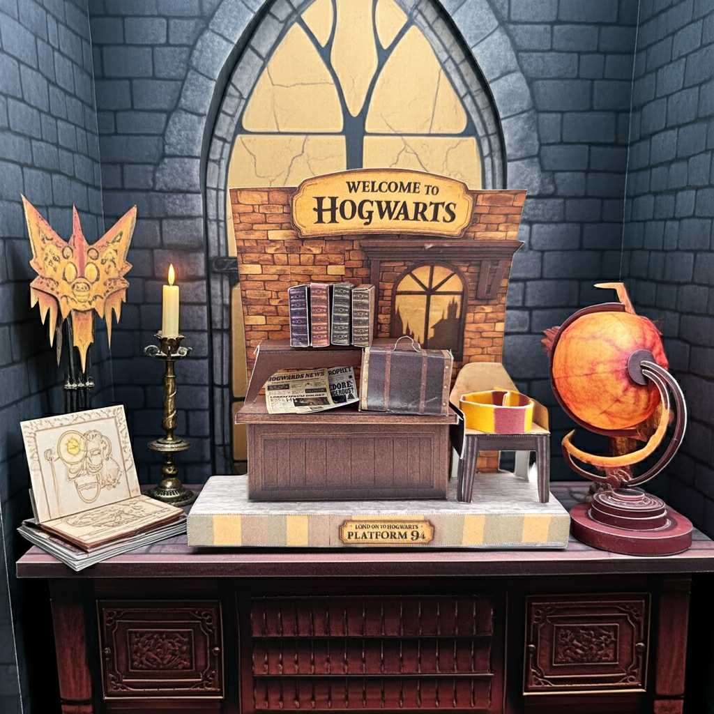 Hogwarts room DIY miniature stand ,wizard magic books, newspaper, chair, class table,  classroom scenery