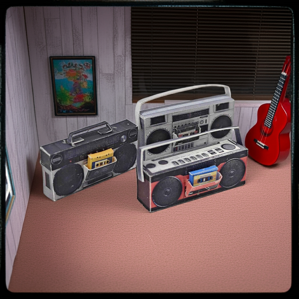 1:12 Boombox 80s related miniature, music sounds, speaker, boombox tape, tape player, DIY