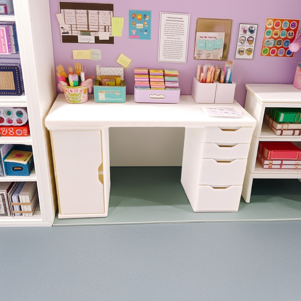 1:12 Office desk, crafter drawer STL file for dollhouse print, office, craft room, study room, diorama
