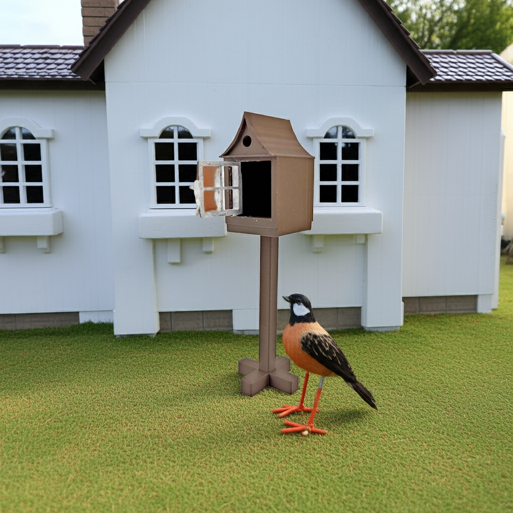 1:12 Bird house STL file, openable door bird home for outdoor and back yard, front yard, suit for 12 scale dollhouse