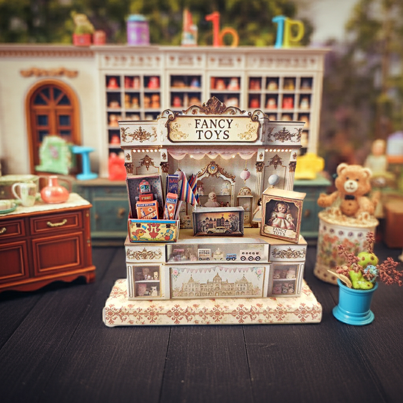 Vintage Toy Shop Stan" Miniature Scene Collection with Doll, Car, Robot