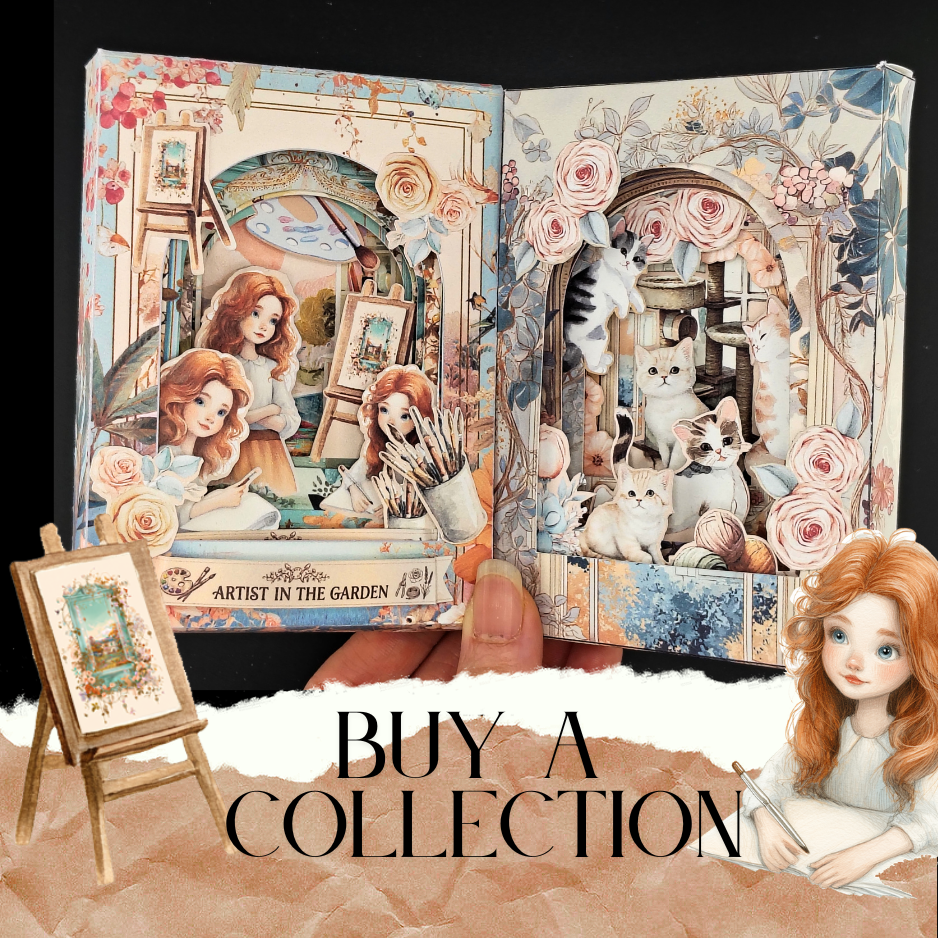 Artist in the Garden Tunnel Book, 3D Layered Paper Craft, DIY Storybook (Digital Download)
