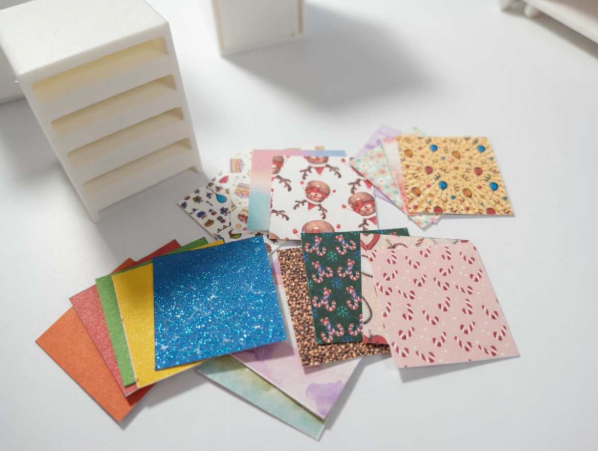 1:12 Scale Miniature White Paper Organizer with 77 pieces colorful card stock paper (Physical Product)