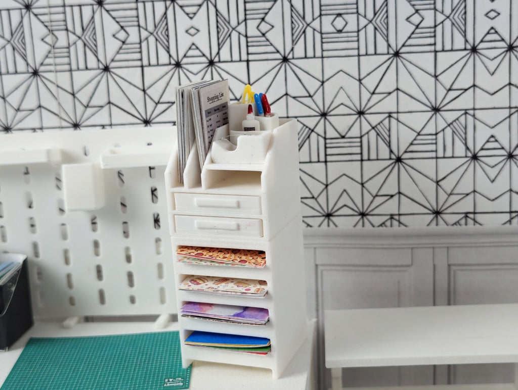 1:12 Scale Miniature White Desktop Organizer, Dollhouse Studio Furniture (Physcial Product)