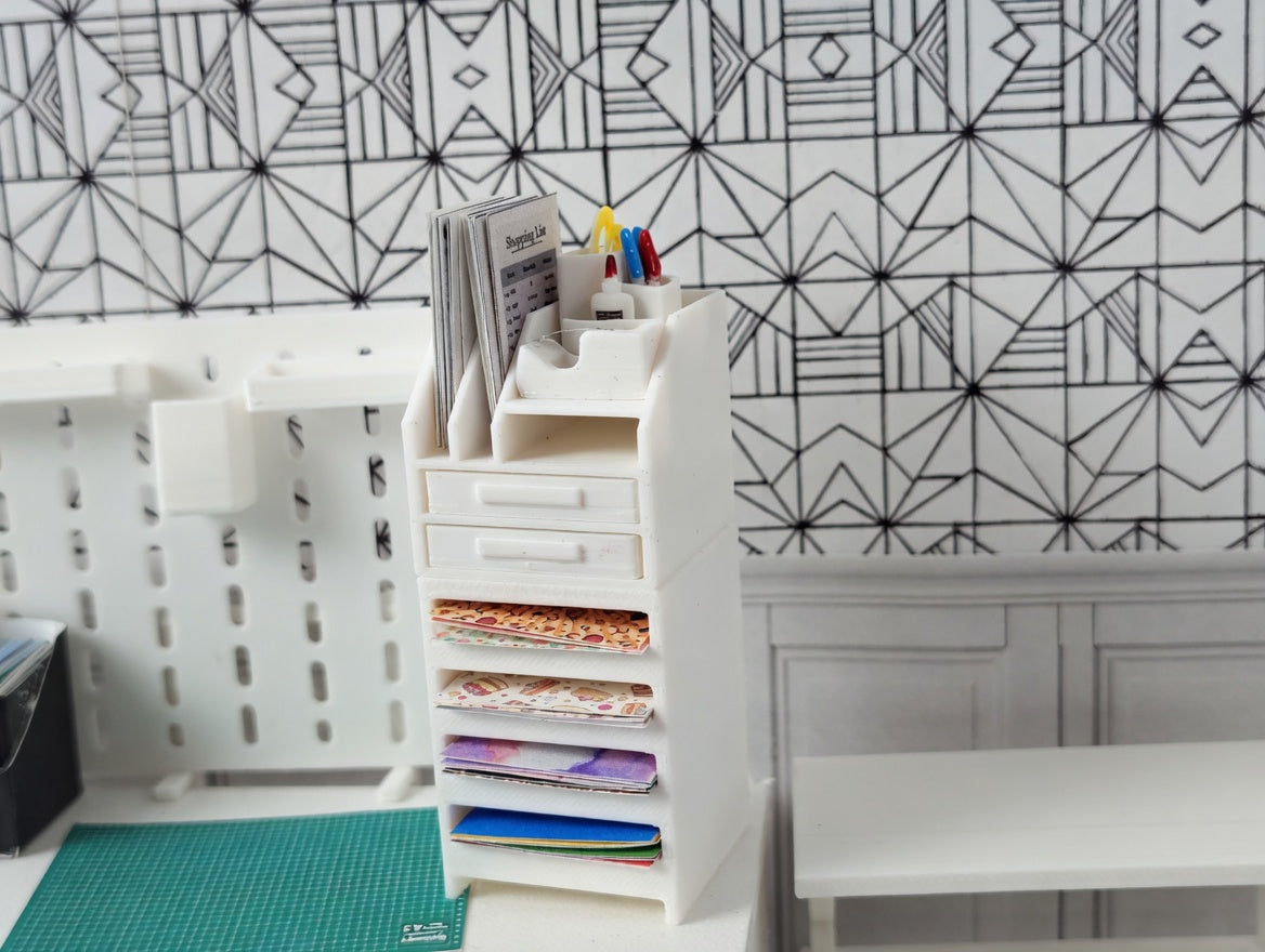 1:12 Scale Miniature White Desktop Organizer, Dollhouse Studio Furniture (Physcial Product)