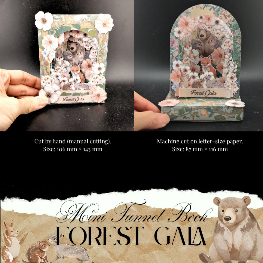 Printable Forest Gala Tunnel Book PDF, DIY 3D Papercraft Template, Woodland Animal Party Keepsake, Hand Cutting Paper Project, Digital Download