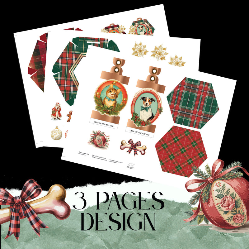 Christmas PET - dog and cat Ornament hexagon Tunnel Box for DIY personalize ornament hang on the tree (Digital Download)