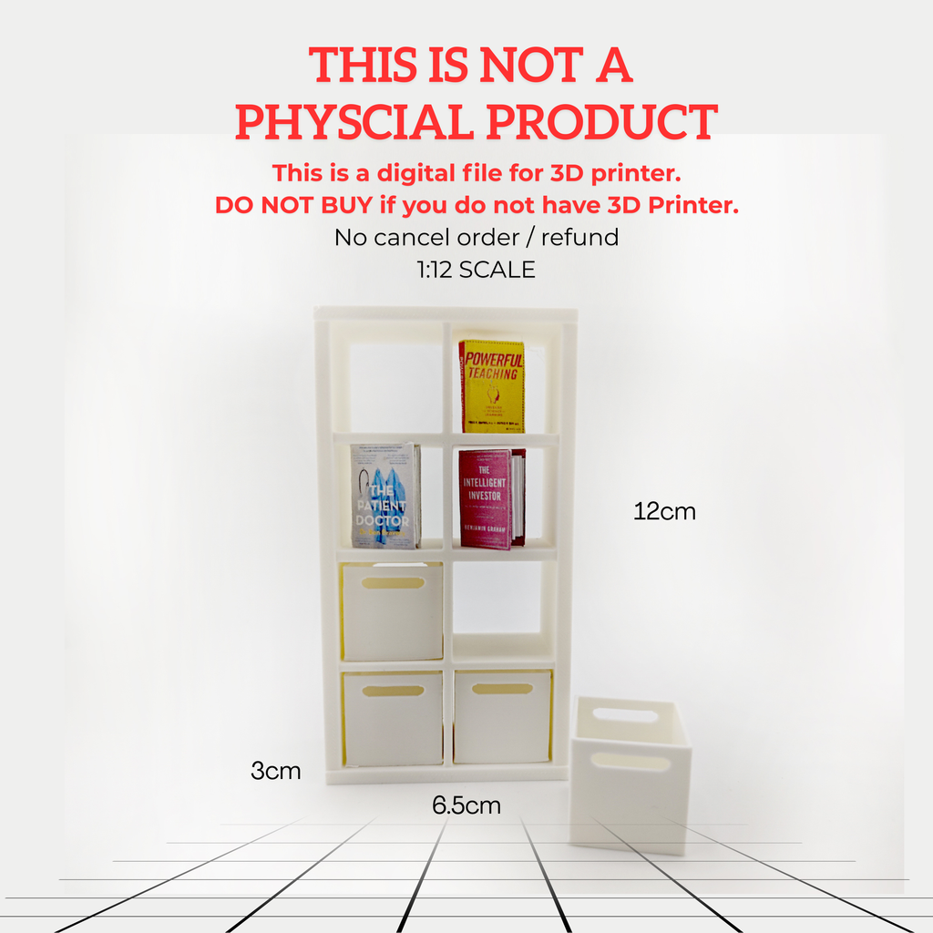 1:12 book shelf and organizers for office and home, three books are included, office equipment, office diorama