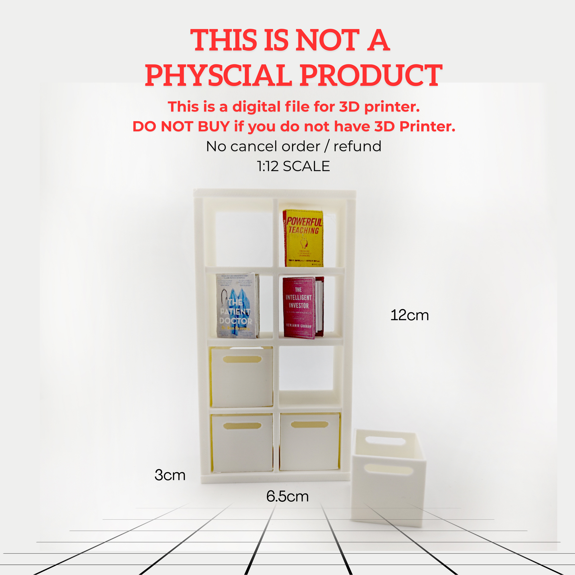 1:12 book shelf and organizers for office and home, three books are included, office equipment, office diorama