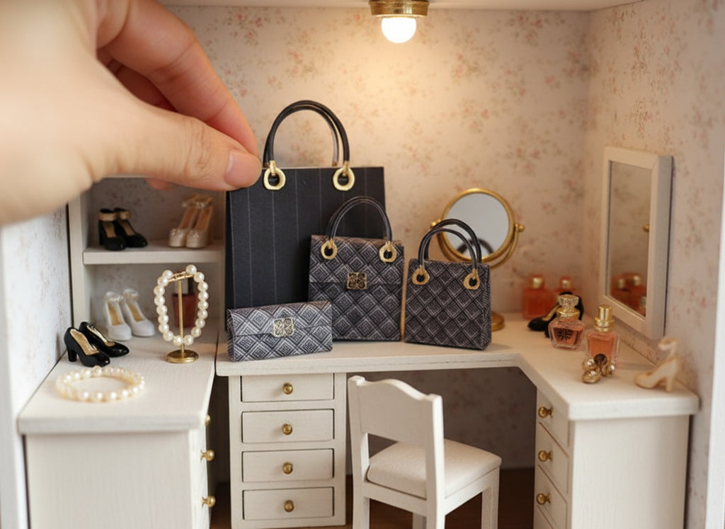1:6 Luxury brands bags, purse and boxes for dollhouse and department store, luxury house decorations, Christmas ornaments
