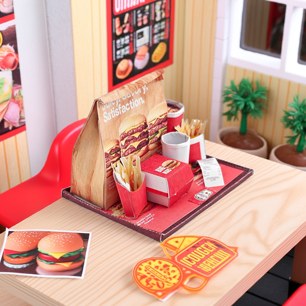 10 pieces Hamburger Meal and fast food Set - Printable Dollhouse Fast Food for doll - Burger, Fries, DIY,  yearly ornament