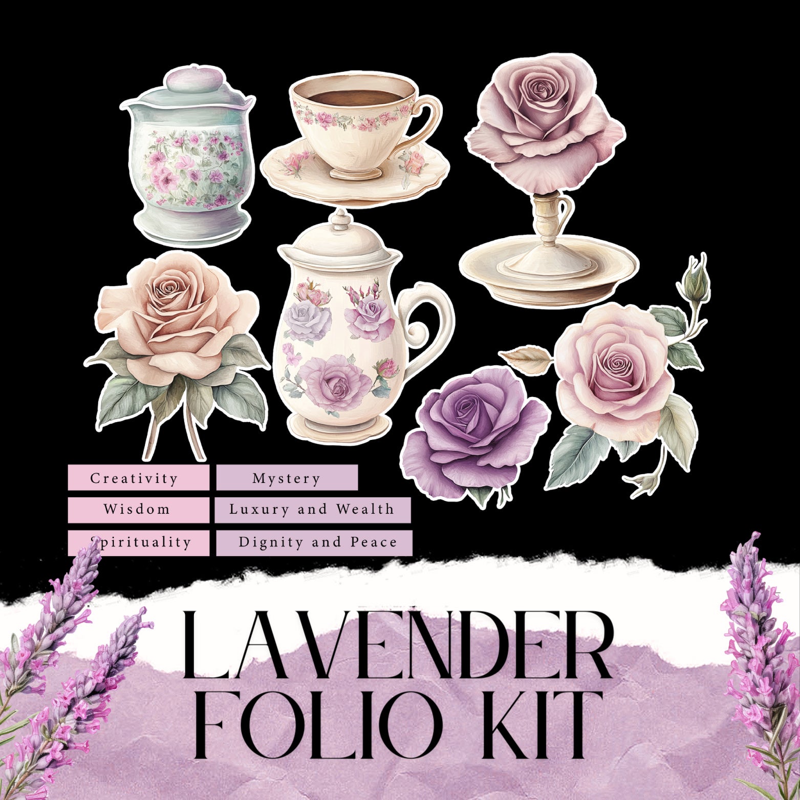 Lavender Folio Kit, Purple color lover envelope junk journal folio kit