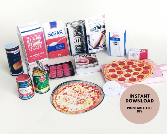 1:6 items Pizza set ,Doll Miniature Printable DIY  1:6 Scale  Miniature