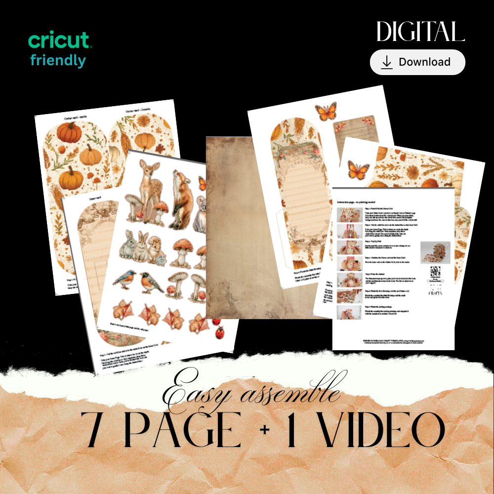 Printable Autumn Meadow Pop Up Card Kit, DIY 3D Woodland Animal Greeting Card, Digital Download