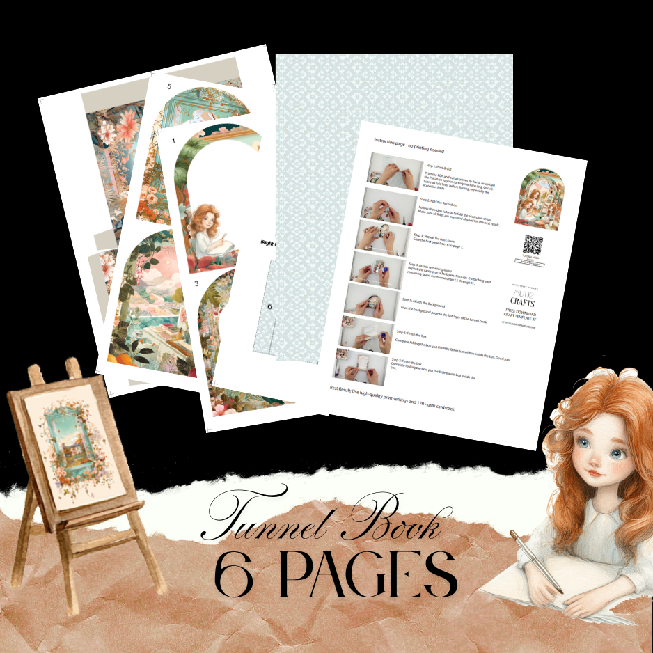 Artist in the Garden Tunnel Book, 3D Layered Paper Craft, DIY Storybook (Digital Download)