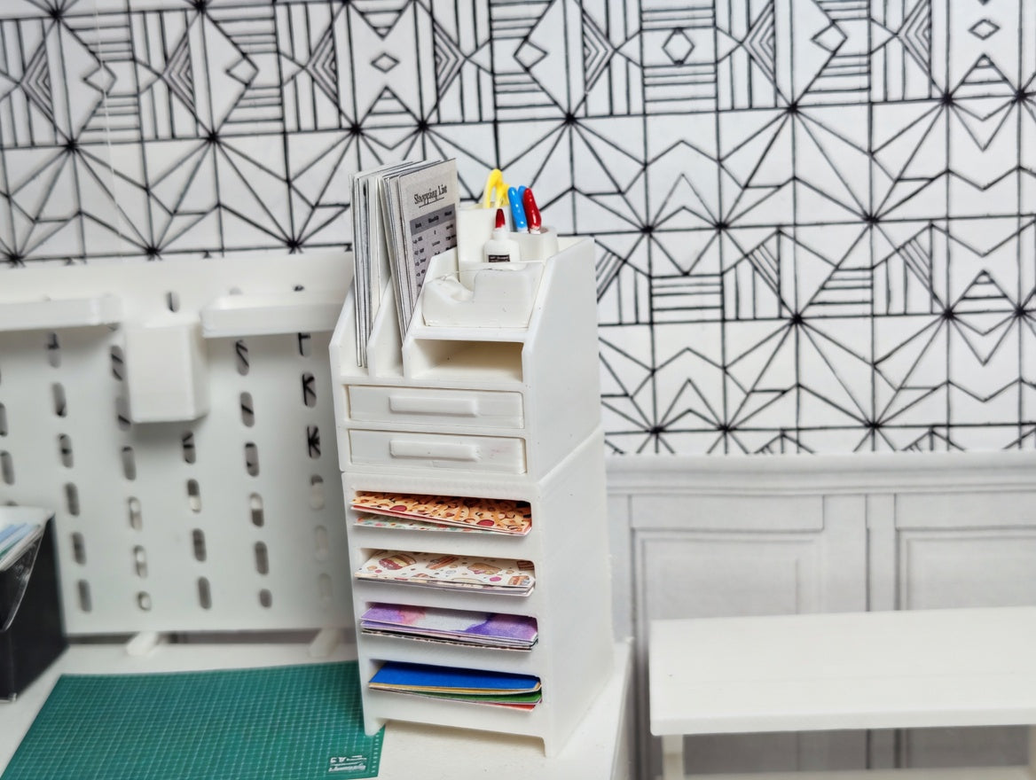 1:12 Scale Miniature White Desktop Organizer, Dollhouse Studio Furniture (Physcial Product)