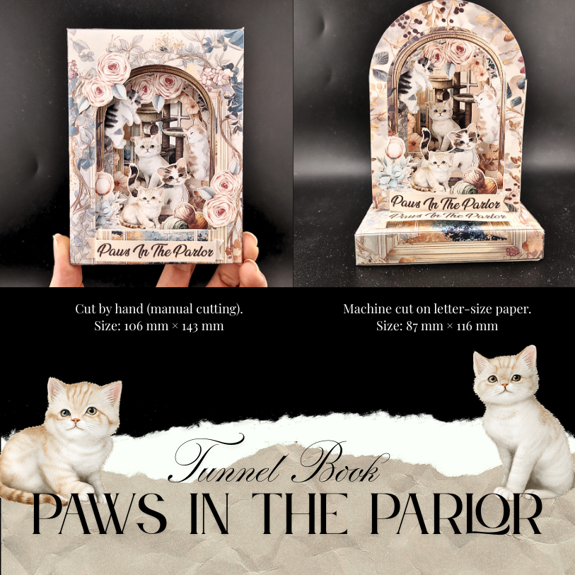 Perfect for cat lovers and crafters alike, this multi-layered paper project tells a silent, beautiful story of kittens at play in a vintage parlor. Whether you’re looking for a unique children’s book alternative or a meditative DIY project, this 3D "story in a box" brings charm to any shelf.