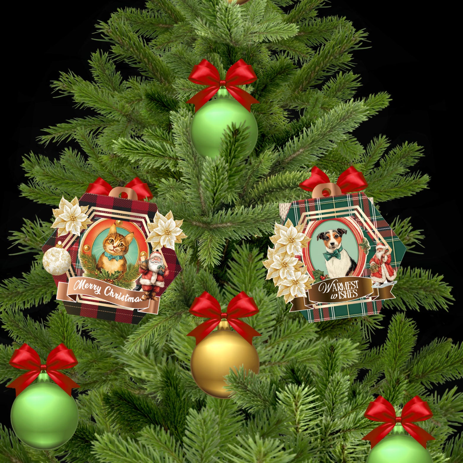 Christmas PET - dog and cat Ornament hexagon Box for DIY personalize ornament hang on the tree (Digital Download)