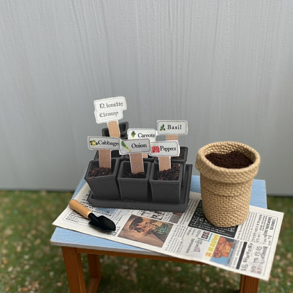 1:12 Plants Nursery Pot plus wooden box, Thick Plastic Square, miniatures, tomato, Seed Starting with Saucers, 3D printing STL