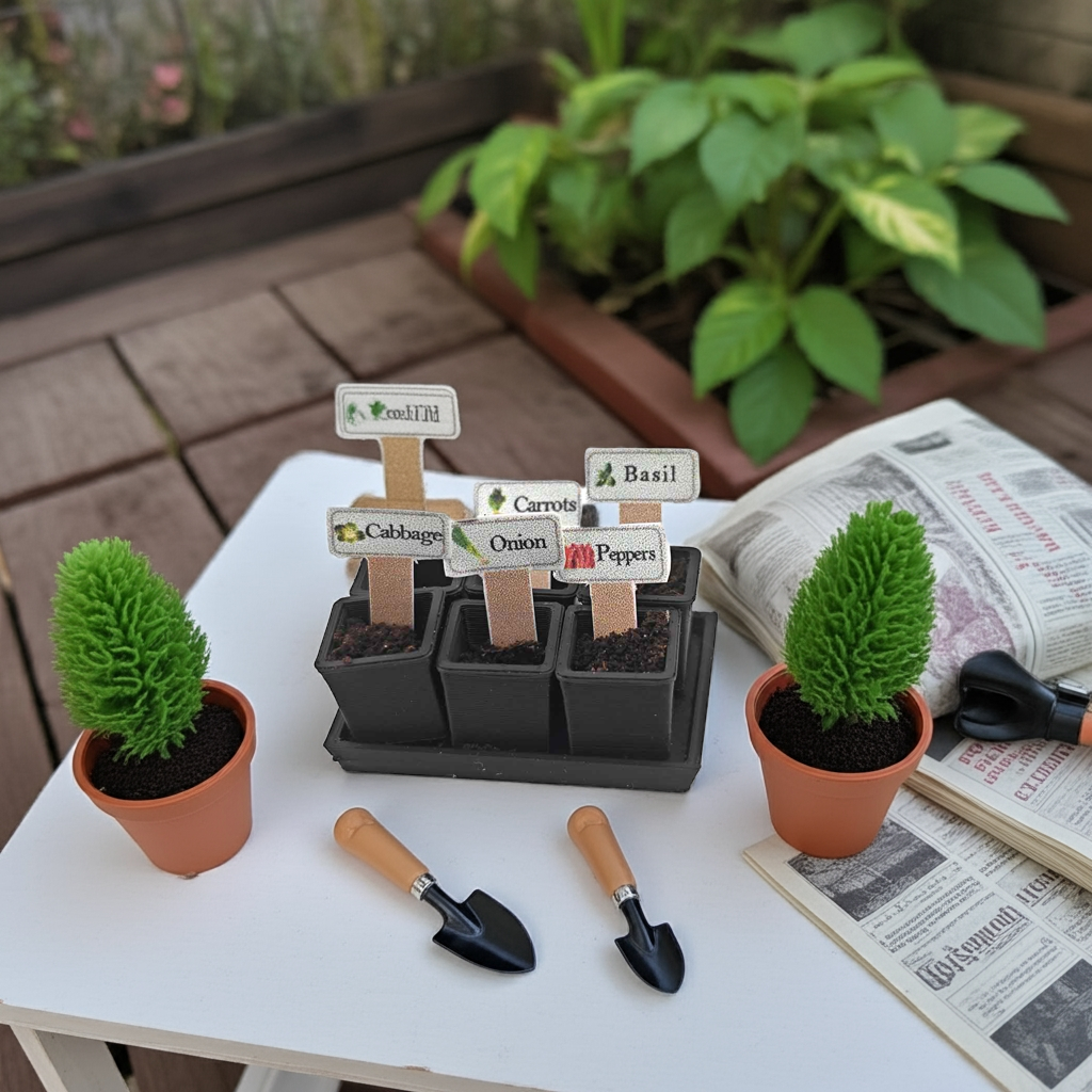 1:12 Plants Nursery Pot plus wooden box, Thick Plastic Square, miniatures, tomato, Seed Starting with Saucers, 3D printing STL