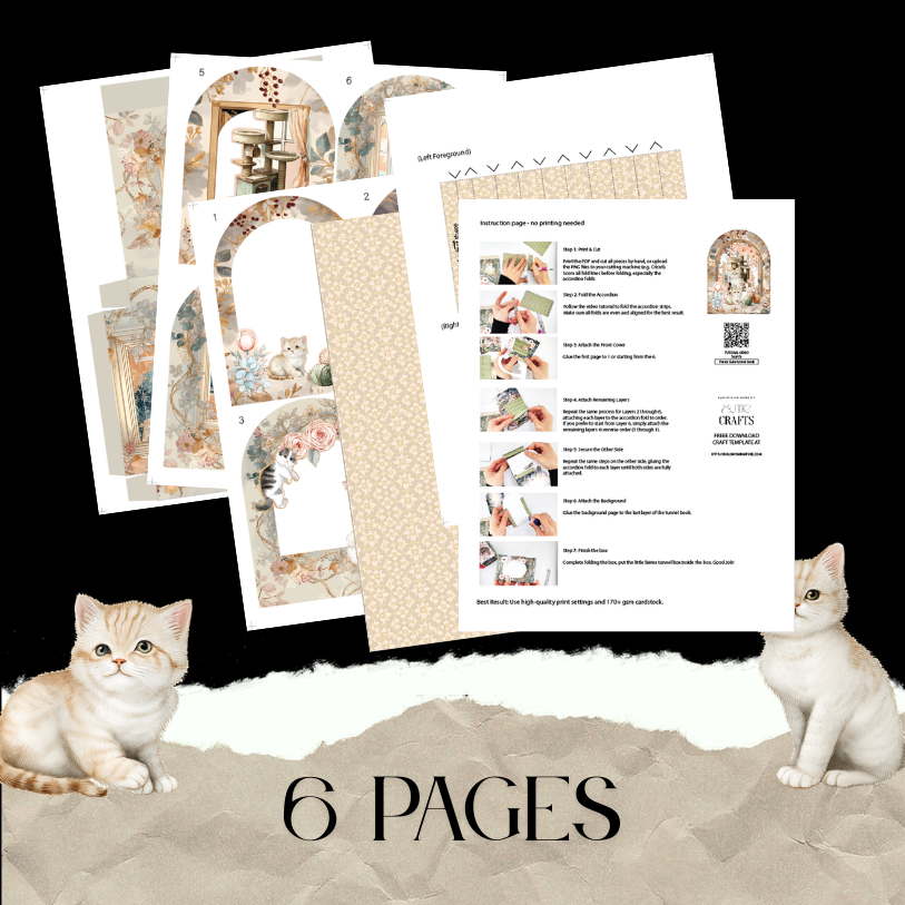 Paws in the Parlor Tunnel Book, Kitten Storybook Craft (Digital Download)