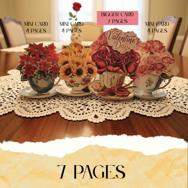 Printable Floral Teacup Pop Up Card Kit, DIY Congratulations Greeting Card (Digital Download)