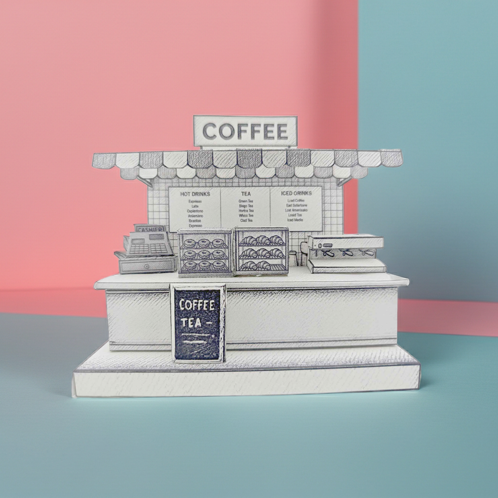 Sketch Coffee Shop miniature stand: 3D model coloring project