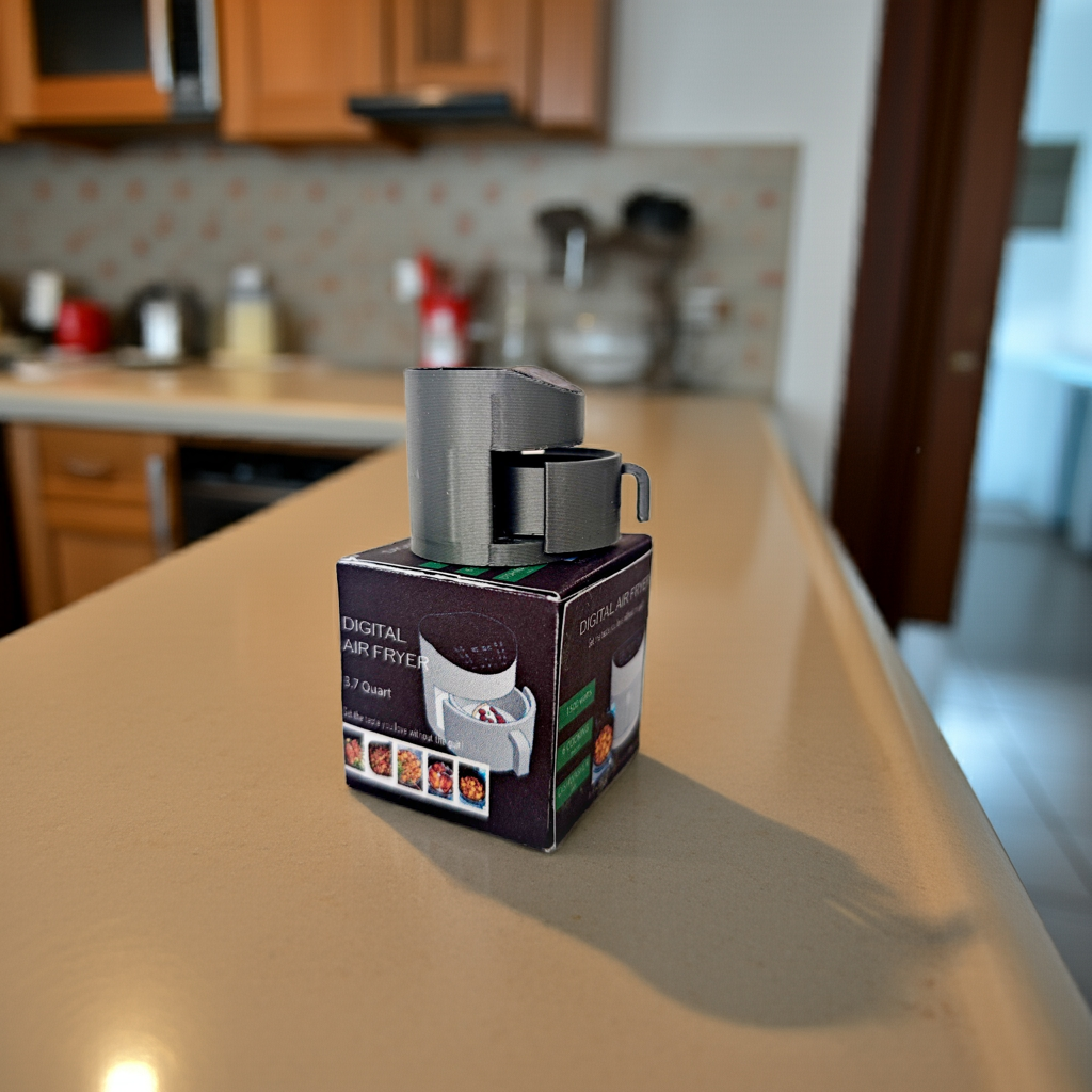 3D printing STL - 1:12 mini Air fryer plus box and Manuel, mini cookware, miniatures, kitchen applicants, mini cooking, real cook