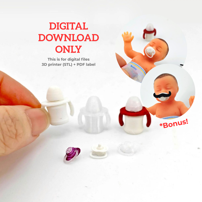 1:12 Scale 3D Miniature Pacifier Sippy Cup STL Files (Digital Download)