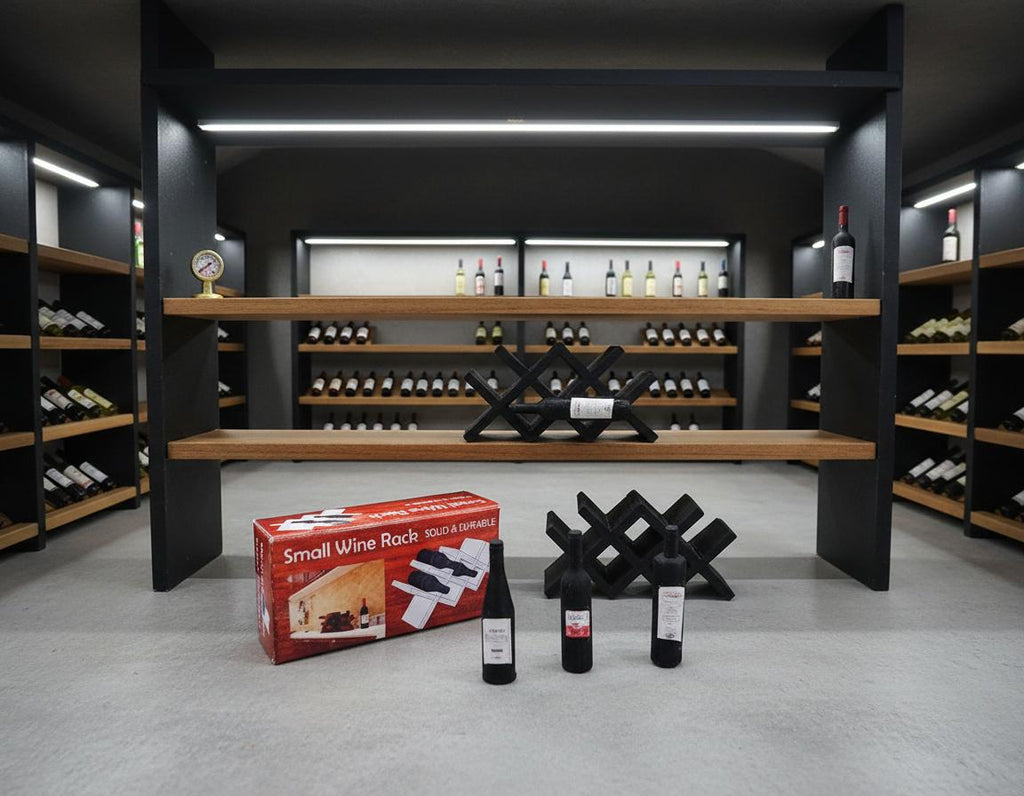 Wine rack holder, Countertop Display Racks for mini kitchen, bar and decoration. STL file for 1:12 dollhouse accessories, sticker included