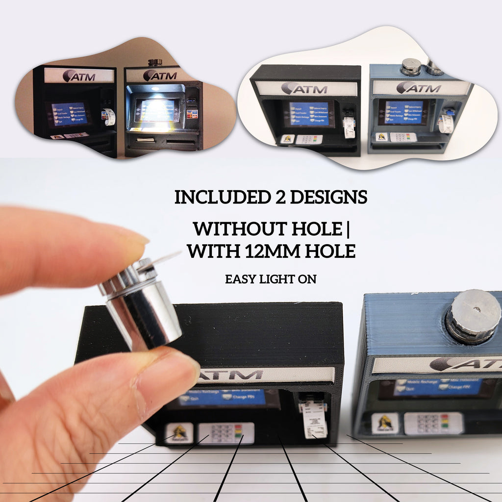 ATM with light and without light STL file for 1:12 doll, Cash and credit card insert