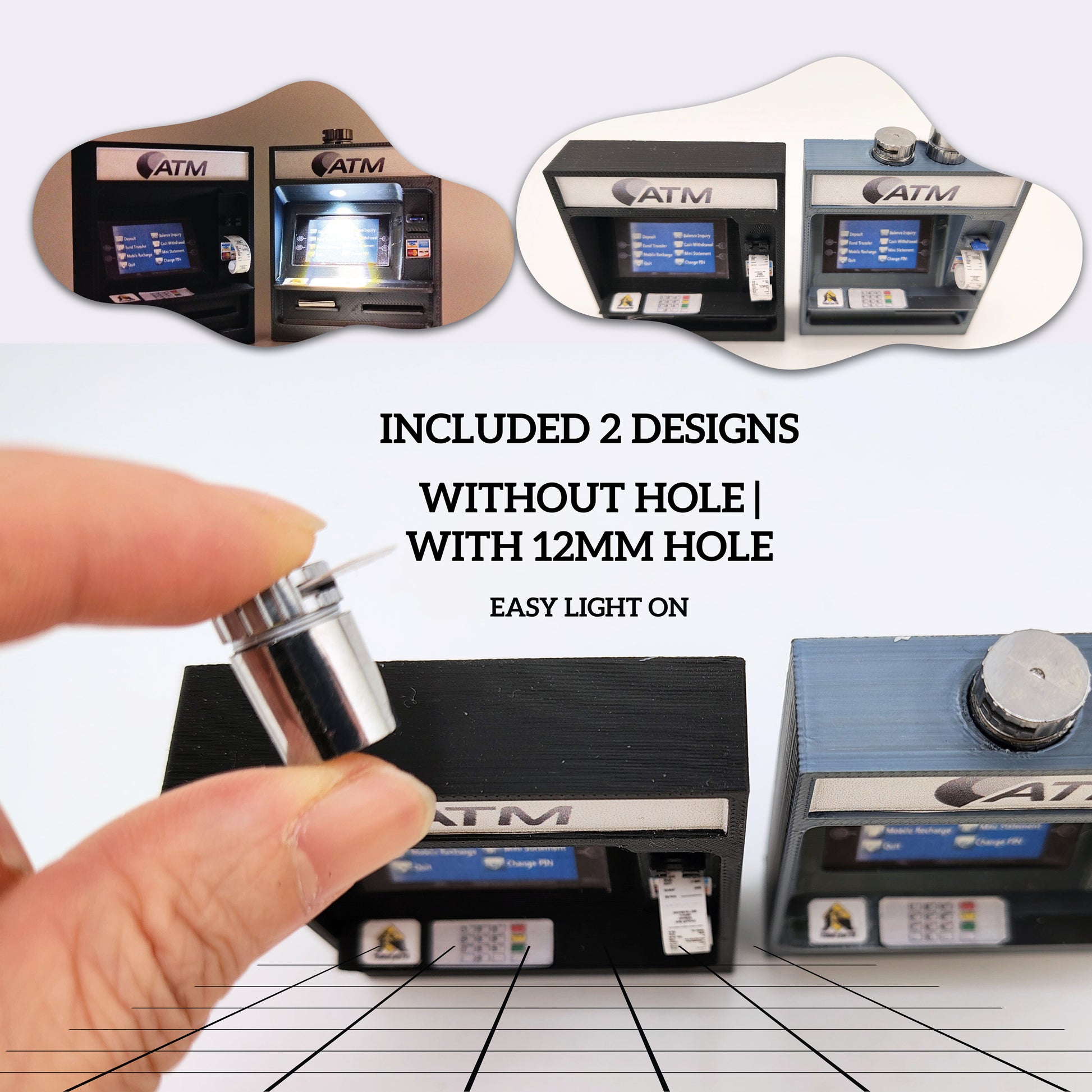 ATM with light and without light STL file for 1:12 doll, Cash and credit card insert
