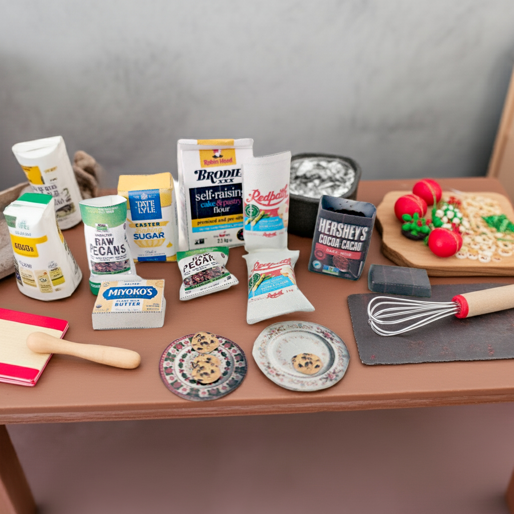 1:6 Vegan Pecan Christmas Cookies for Santa — 10-Piece Printable Dollhouse Baking Set with Real Recipe