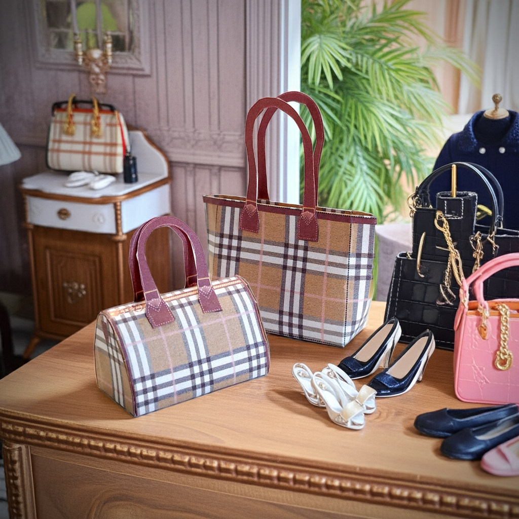 1:6 Luxury brands large bags for dollhouse and department store, 2 items miniatures, luxury house decorations, women's gifts