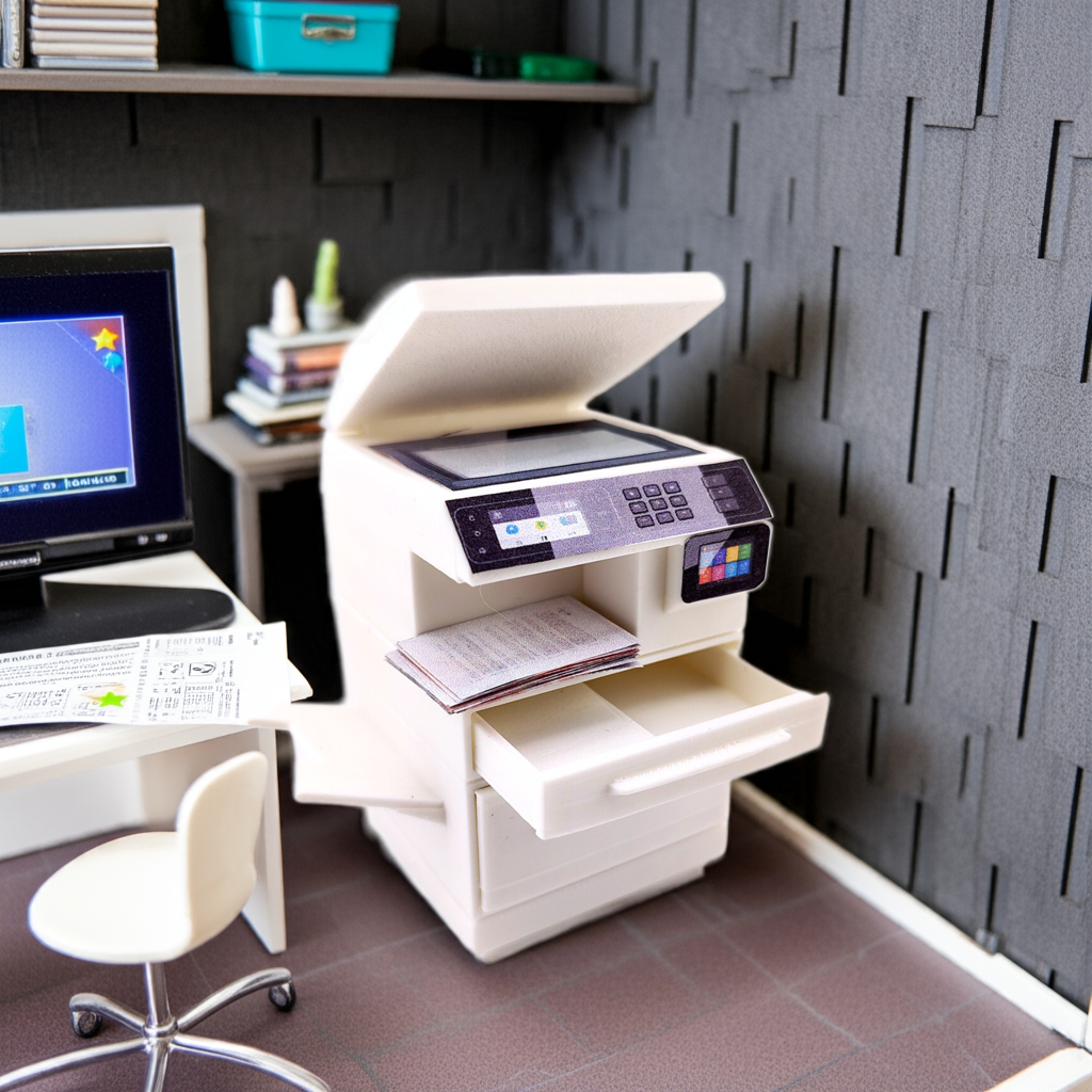 High quality Office Printer STL file for 1:12 dollhouse print and documents included, office equipment, office diorama