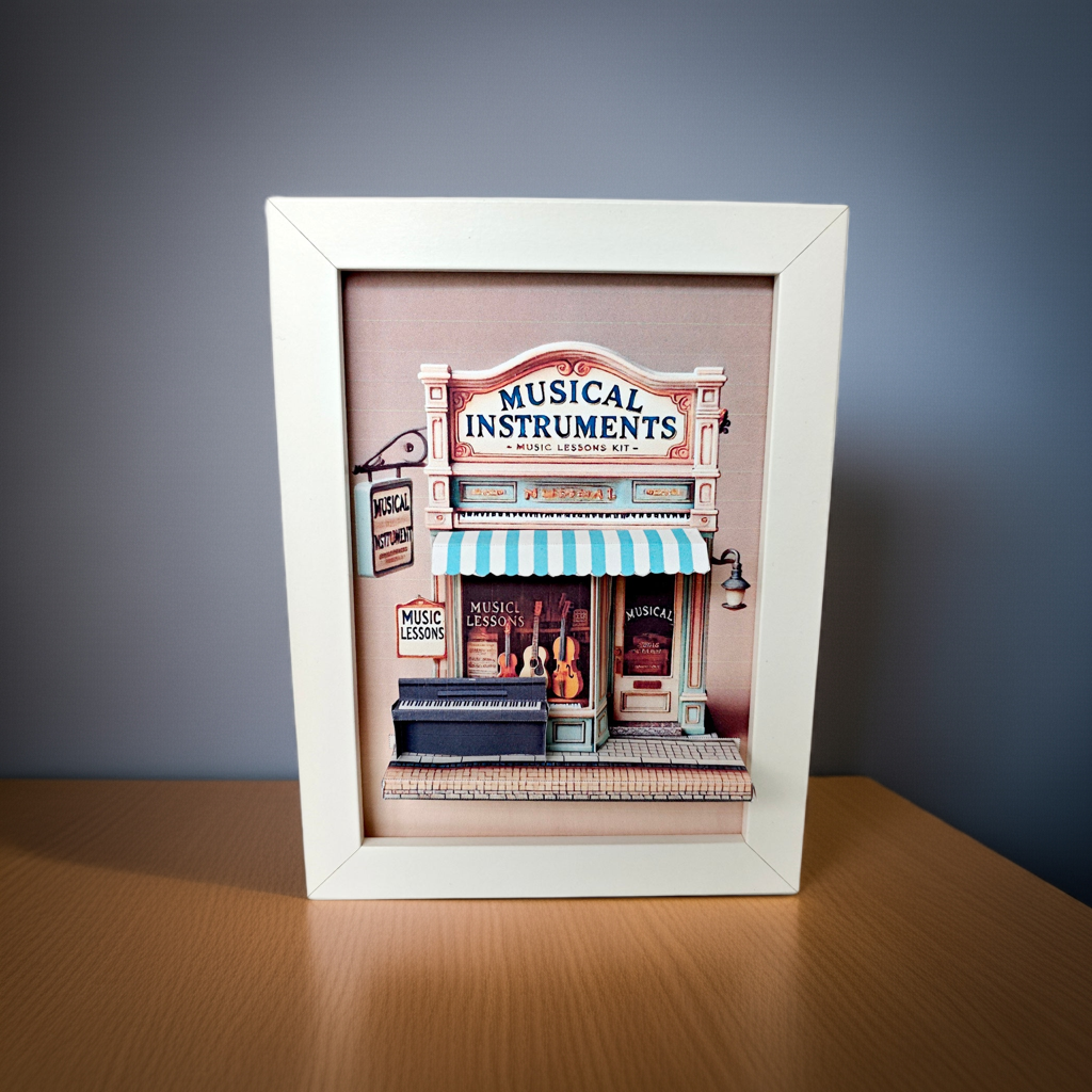 5x7 inches Music Shop Miniature Pop-Up Frame: DIY Shadow Box Gift (Digital Download) piano