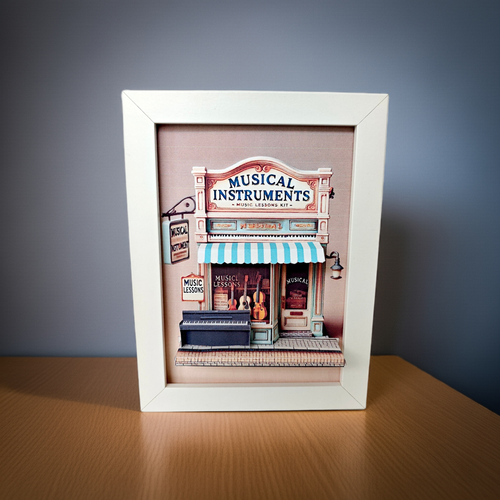 - 5x7"- Musical Instrument shop pop-up frame, DIY miniature scenery kit, instant download template, shadow box gift, Guitar, piano,