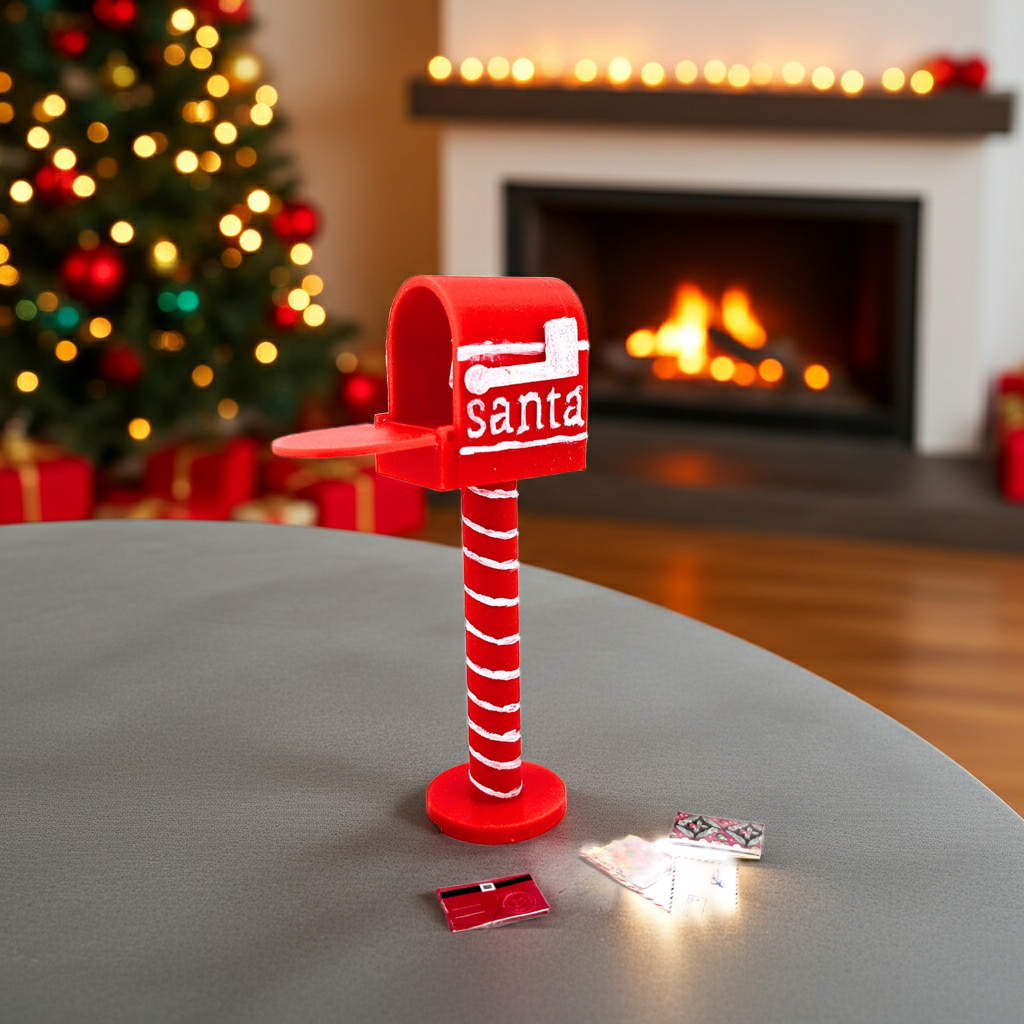 Openable Santa Christmas Mail Box with Envelope and Christmas card for 1:12 dollhouse outdoor decoration, mechanic 3d toy