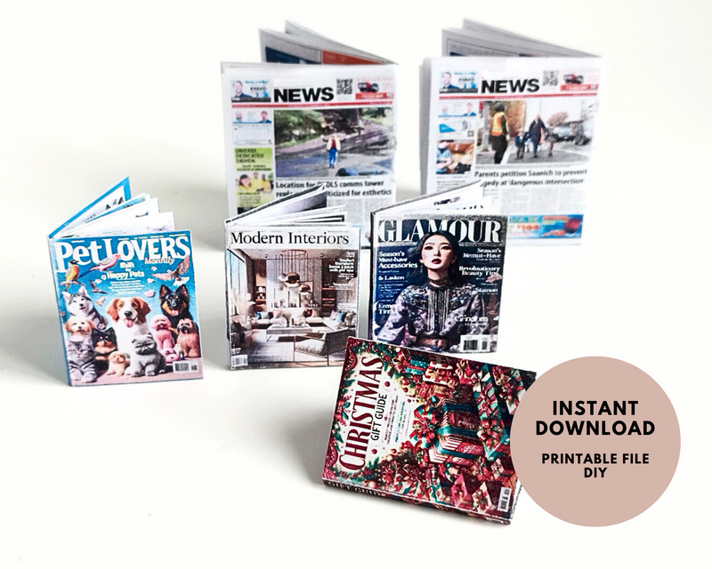 1:6 Scale Dollhouse Magazine & Newspaper, Miniature Decor (PDF Pattern)