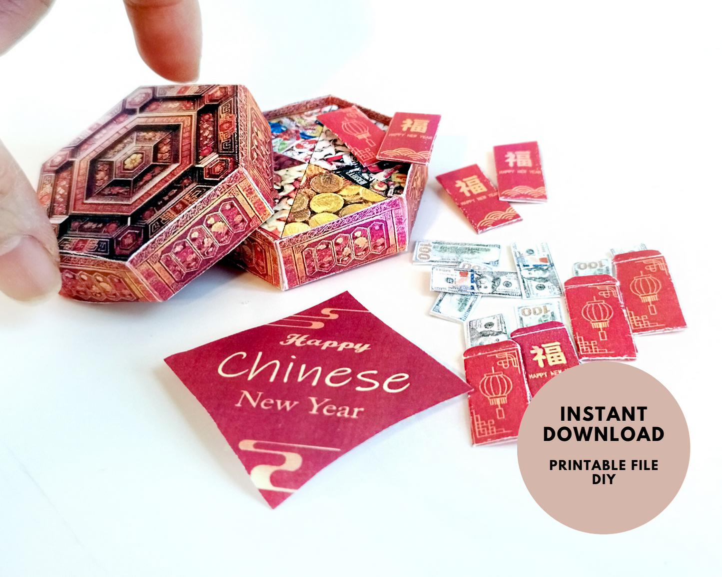 *FREE DOWNLOAD*  Chinese Lunar New Year candy box , red pocket with US dollar for doll and barbie, festival limited