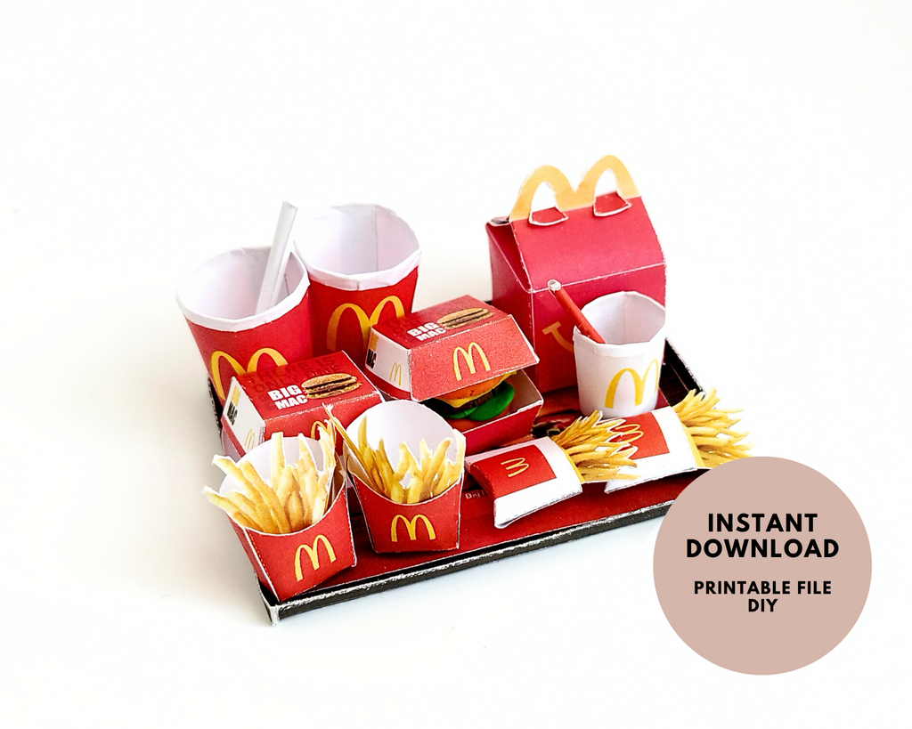 10 pieces McDonald's Meal and Happy Meal Set - Printable Fast Food for 1:6 doll